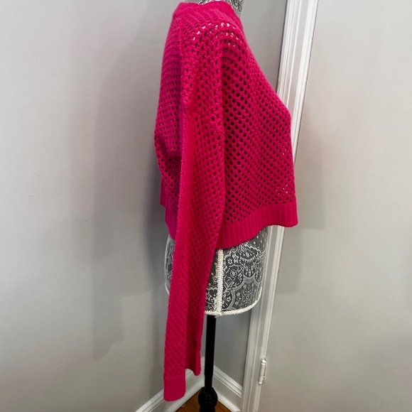 FCT With LOVE Medium Women’s Bright Fluorescent Pink Open Knit Sweater. - Picture 8 of 9